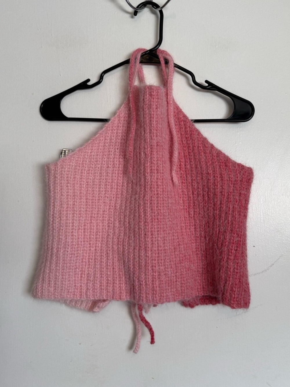 Handmade by me pink fuzzy ombré crocheted adjustable back halter top 
one size